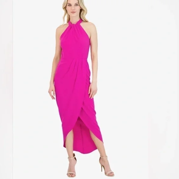 Julia Jordan Knot Neck Maxi Dress Hot Pink Fuchsia Size 8 U2 - Picture 1 of 9